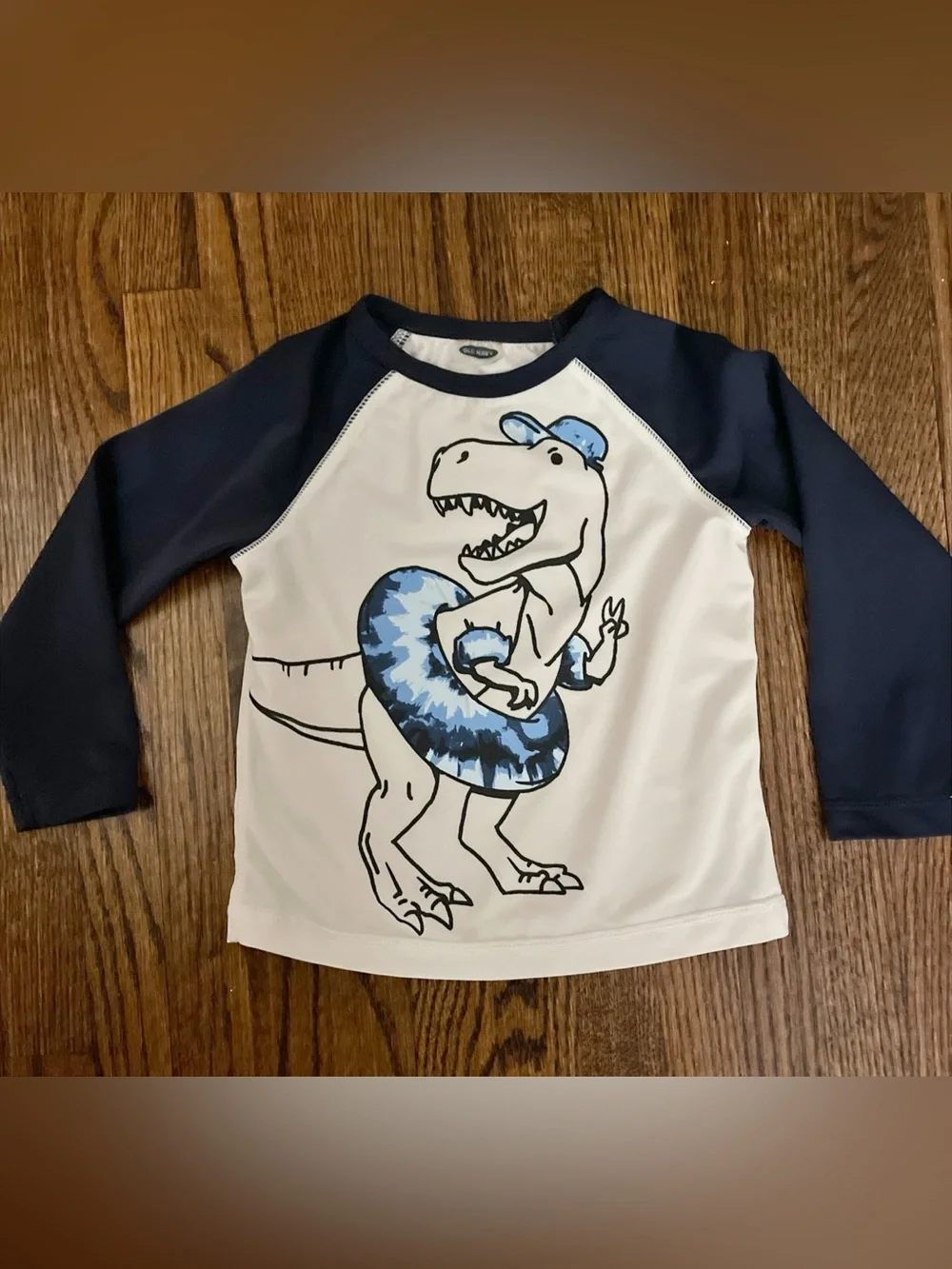 Old Navy Boys Swim Set - Blue Shark Print One-Piece and Dinosaur Rash Guard